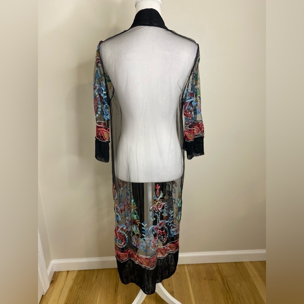 Black Sheer Embroidered Bohemian Kimono OS - Picture 3 of 7